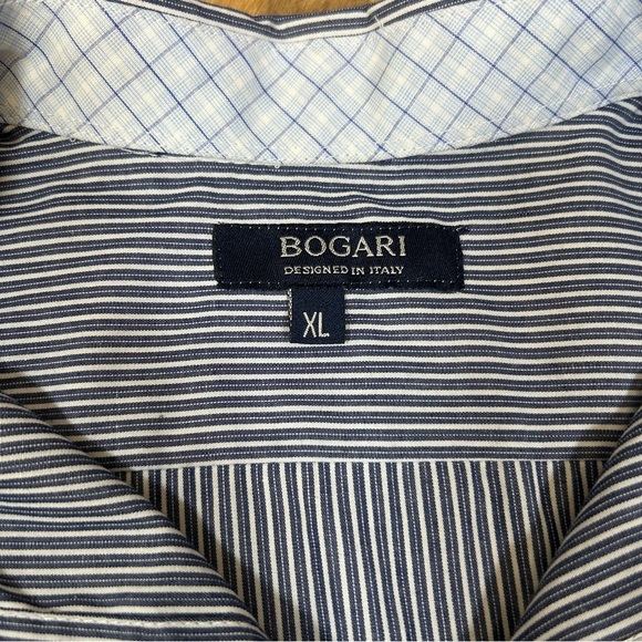 Bogari Men's Button Up Blue And White Striped Plaid Cuffs Size Extra Large Italy - Picture 6 of 9